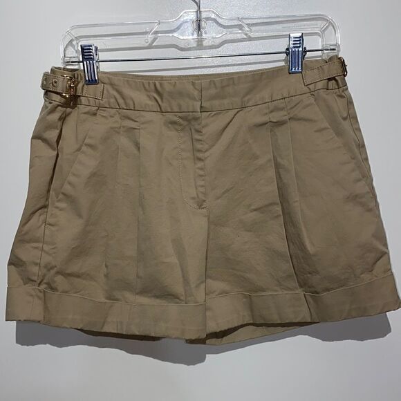 MICHAEL Michael Kors Women's Tan Pleated Front Adjustable Strap Chino Shorts 8 - Picture 1 of 6